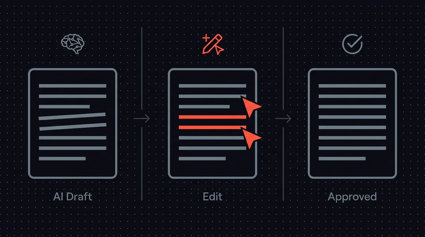 Targeted edits to two lines, the bulk of the AI draft kept intact, then approved